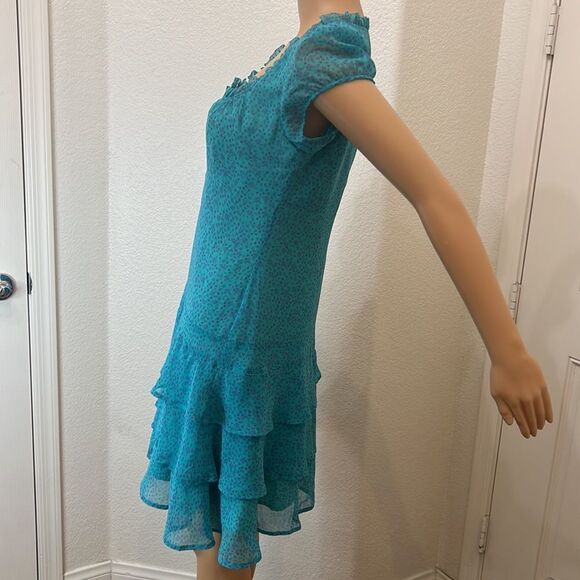 Crew clothing Size 6 Floral Square Lace Neck Short Sleeve Button Ruffle Lined - Picture 5 of 10